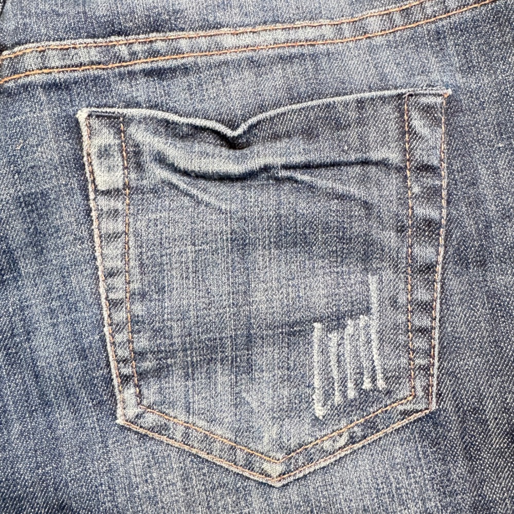 C Pink Blue Distressed Denim Cut Off Shorts Women Size 9 Frayed Hem Whiskered - Picture 8 of 11
